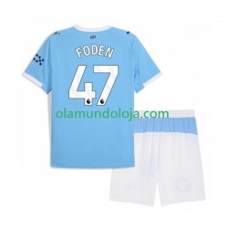 Camisola Manchester City Phil Foden 47 Criança Equipamento Primeiro 2025-2026 Manga Curta